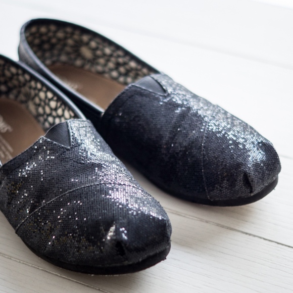 black glitter toms womens